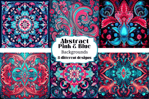 Abstract Pink Blue Ornate Backgrounds for Design