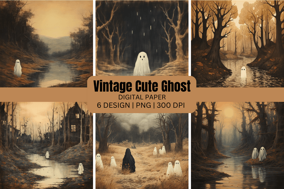 Charming Vintage Cute Ghost Painting Backgrounds for Creative Projects