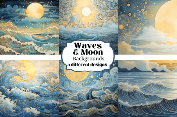 Dreamy Waves & Moon Backgrounds: Versatile Digital Art for Creatives