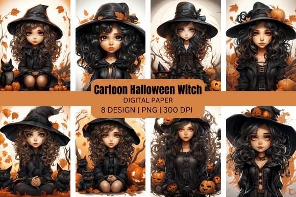 Enchanting Cartoon Halloween Witch Backgrounds for Your Projects