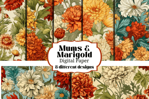Marigolds & Mums Seamless Backgrounds: Floral Patterns