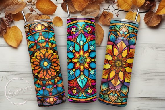 Stained Glass Retro Mandala Backgrounds for Creative Projects