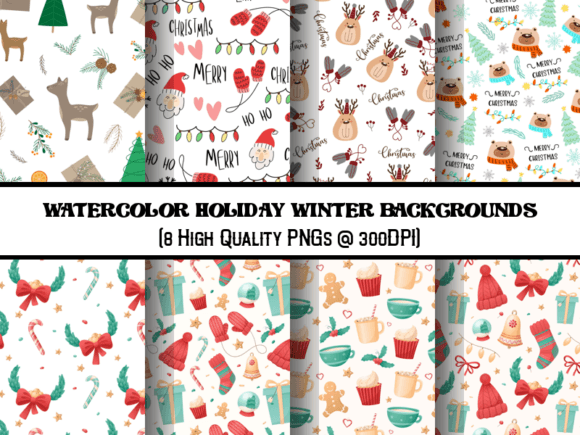 Watercolor Holiday Winter Backgrounds: A Festive Design Asset